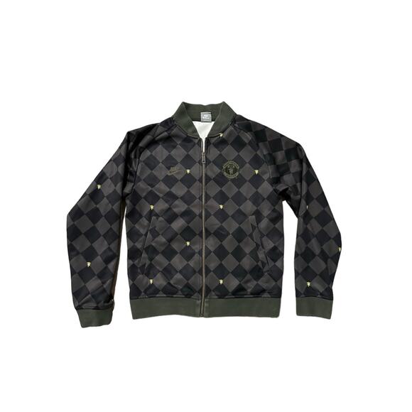 Nike Manchester United Soccer Club Zip Up Jacket Green Black Checkered Size S - Picture 1 of 13